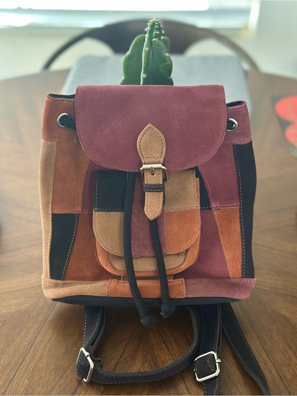 Urban Outfitters Patchwork Suede Mini Backpack in Pink, Tan & Black